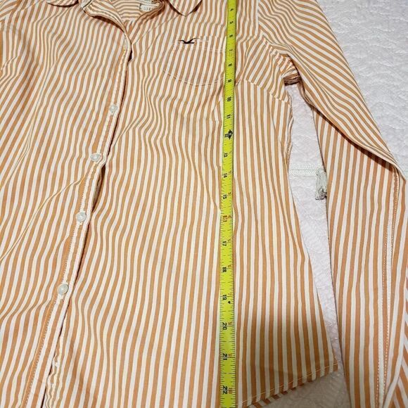Hollister stretch botton down orange striped casual shirt Women size - Picture 7 of 7